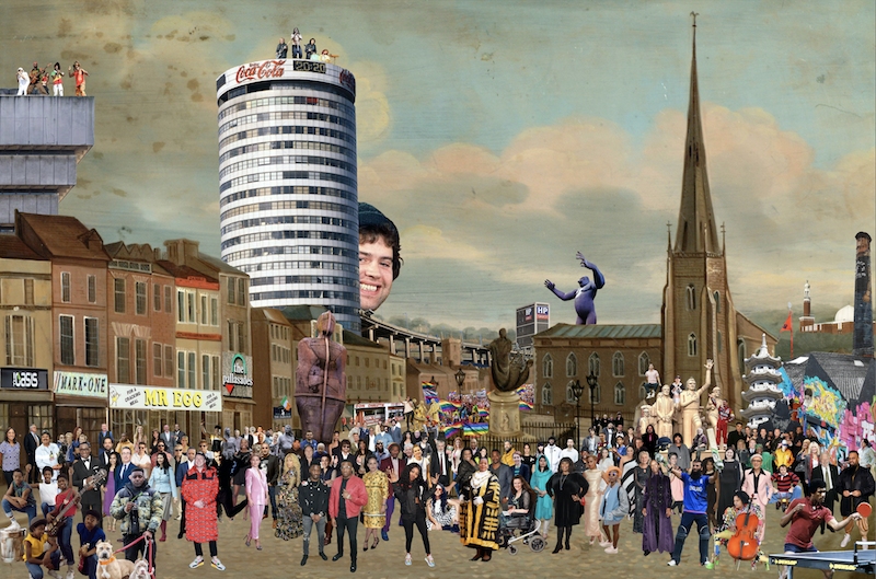 Benny’s Babbies by Cold War Steve shows a montage of well known Brummies with a backdrop of the city's architecture.