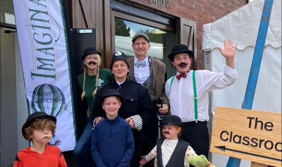 Eco therapy garden Young people with actors in fancy dress