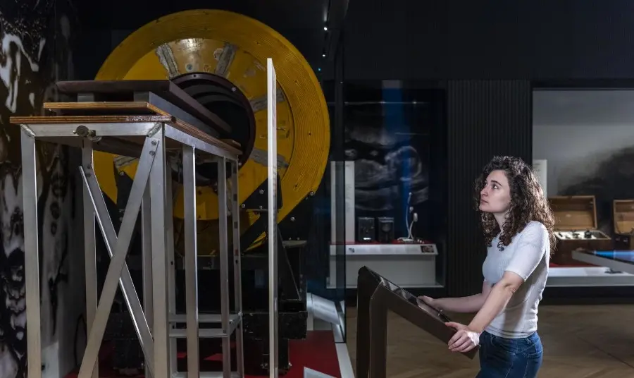 Medicine galleries open at the Science Museum Girl looking at old MRI machine