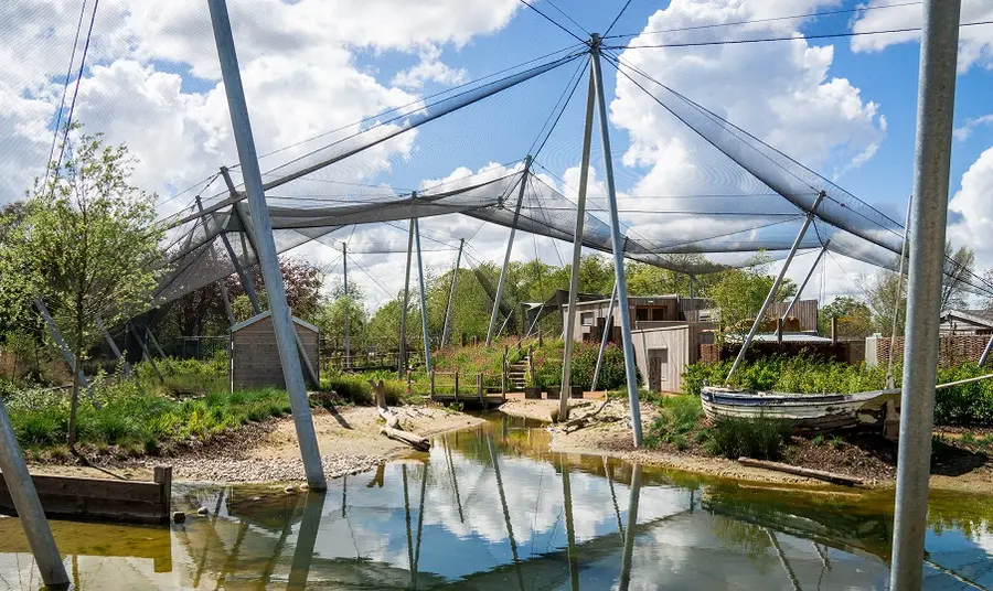 Large aviary with netting at Slimbridge Wetland Centre 