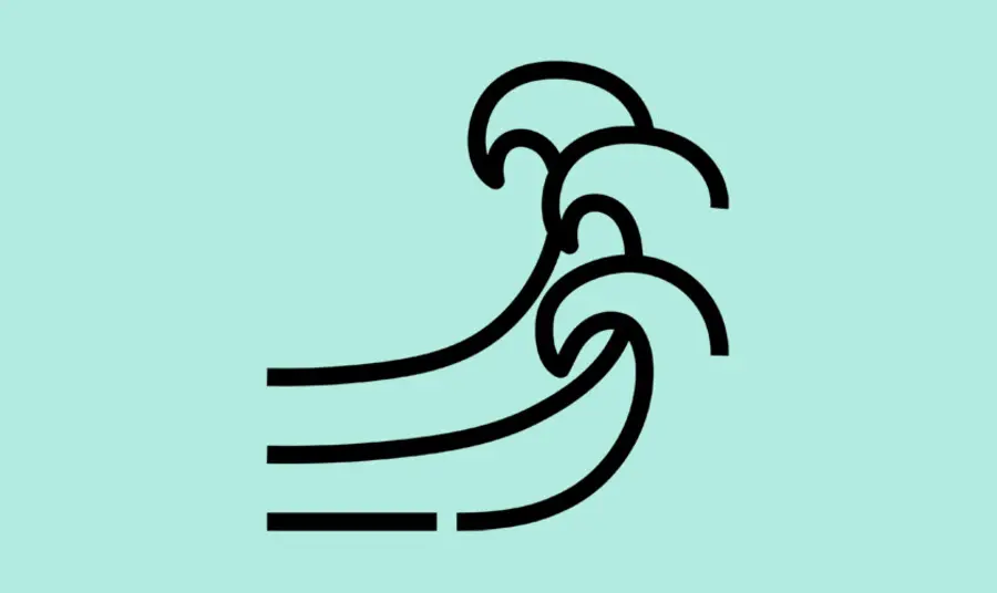 a black icon depicting ocean waves