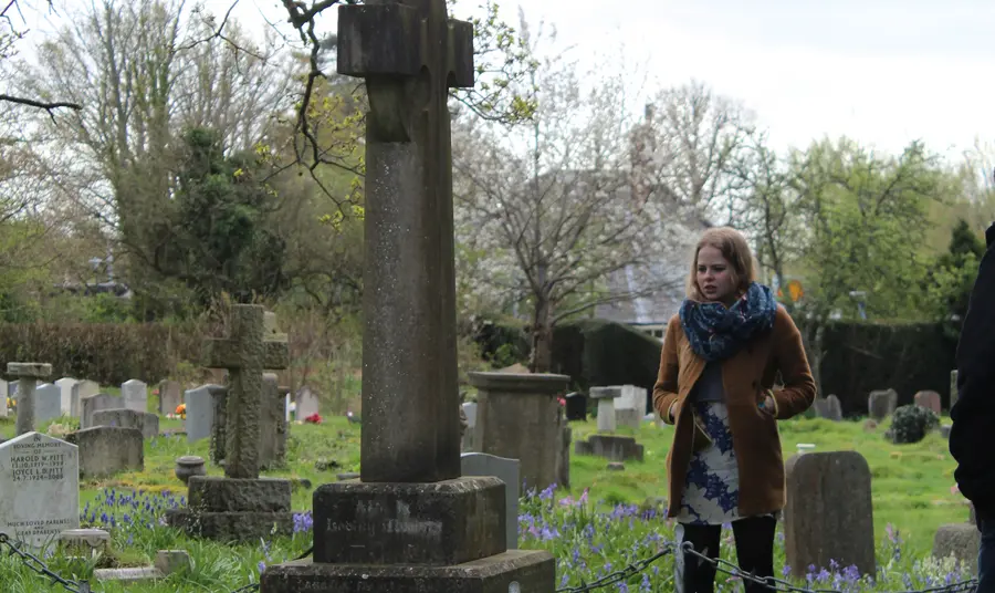 Student Holly Patrick, presenter of the Havant’s Heroes film at the grave of Sir Frederick Fitzwygram, one of the soldiers featured in the film Student Holly Patrick, presenter of the Havant’s Heroes film at the grave of Sir Frederick Fitzwygram, one of the soldiers featured in the film