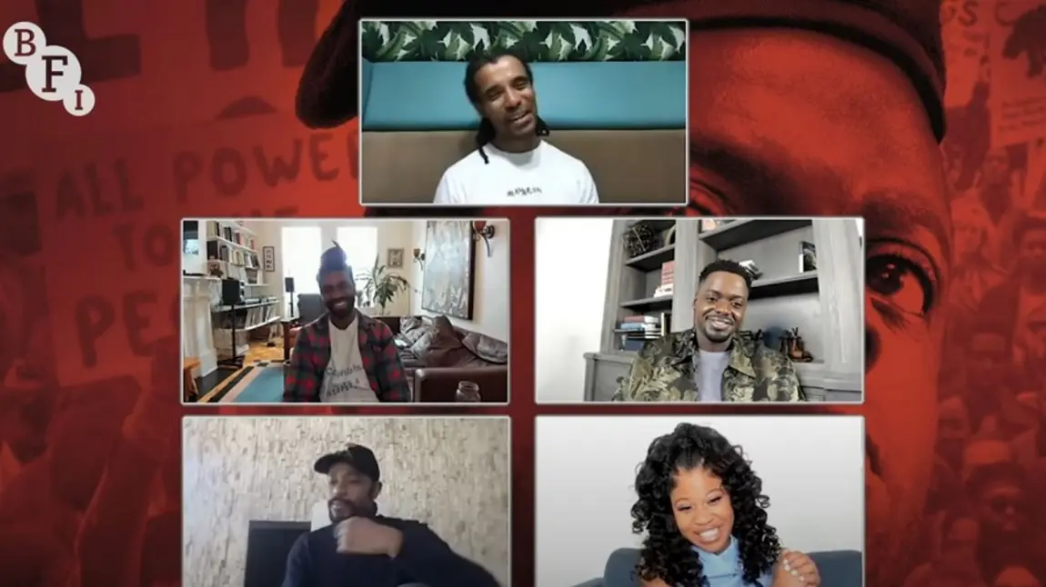 Hip hop artist and writer Akala talks to Shaka King, LaKeith Stanfield, Daniel Kaluuya and Dominique Fishback about their new film Judas and the Black Messiah BFI at Home Cast & Director Q&A – Judas and the Black Messiah. © British Film Institute