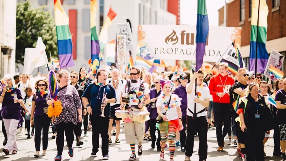 People on the streets celebrating Hull Pride 