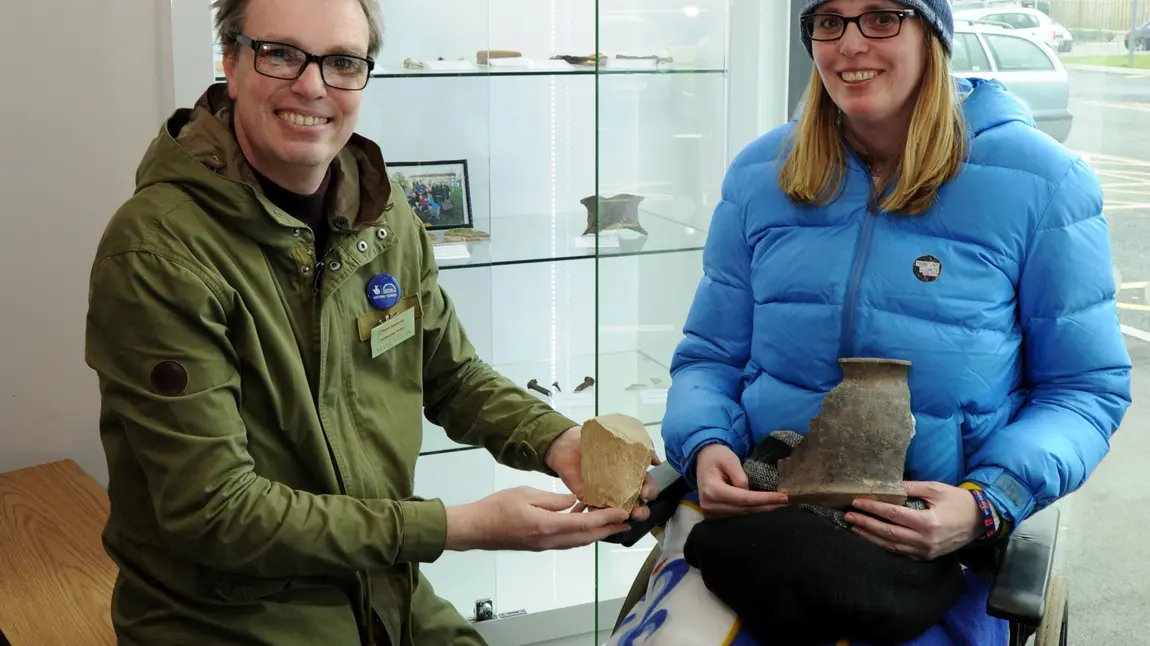 Volunteers Wayne and Antoinette with archaeological finds Volunteers Wayne and Antoinette with archaeological finds