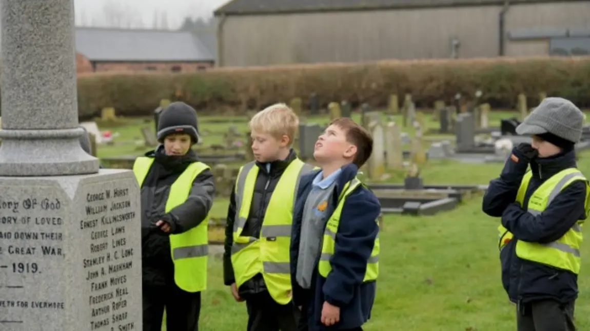 Children deep in their research at Emneth War Memorial Children deep in their research at Emneth War Memorial
