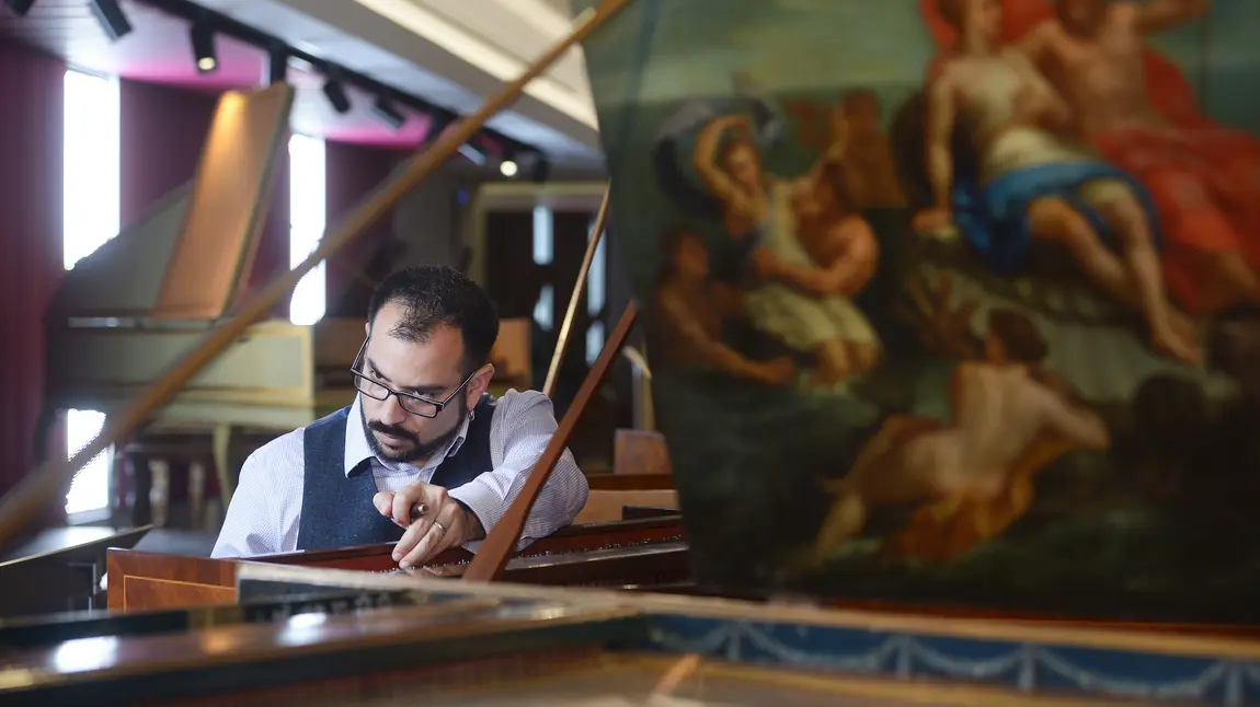 St Cecilia’s Hall transformation hits the right note Conservator Jonathan Santa Maria Bouquet tuning a harpsichord in the museum