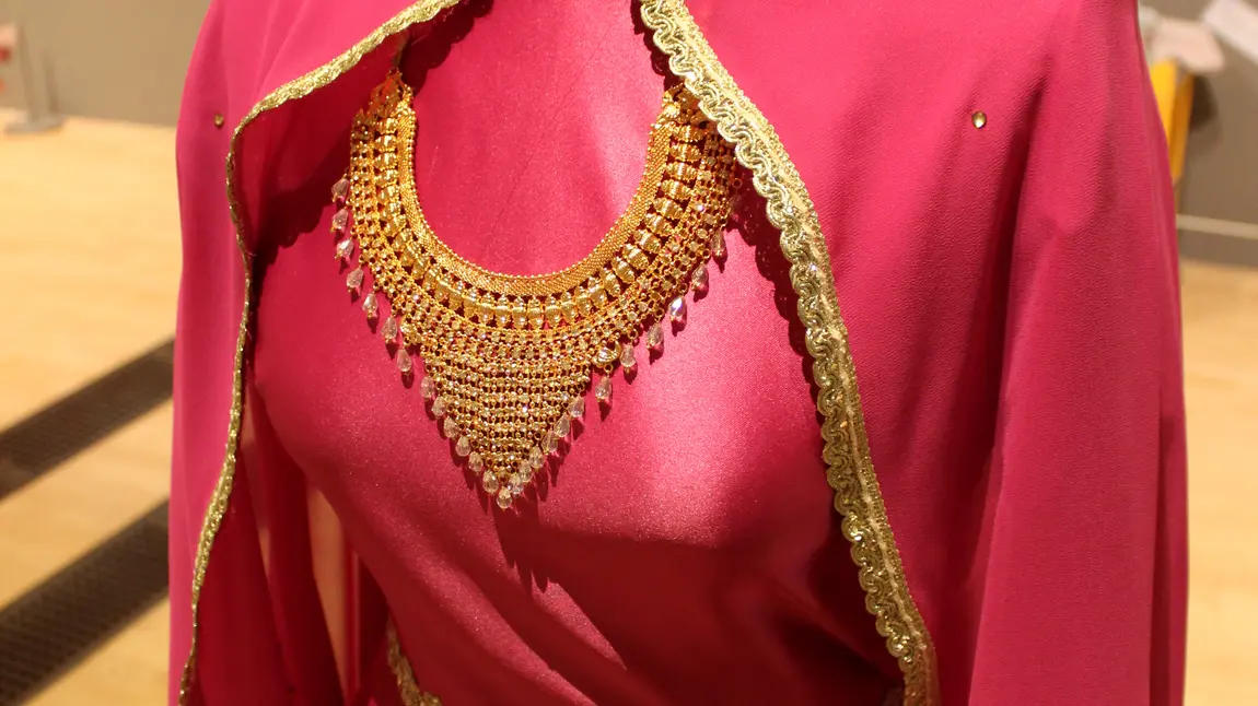 Close up of Sanna's wedding dress recreation Close up of Sanna's wedding dress